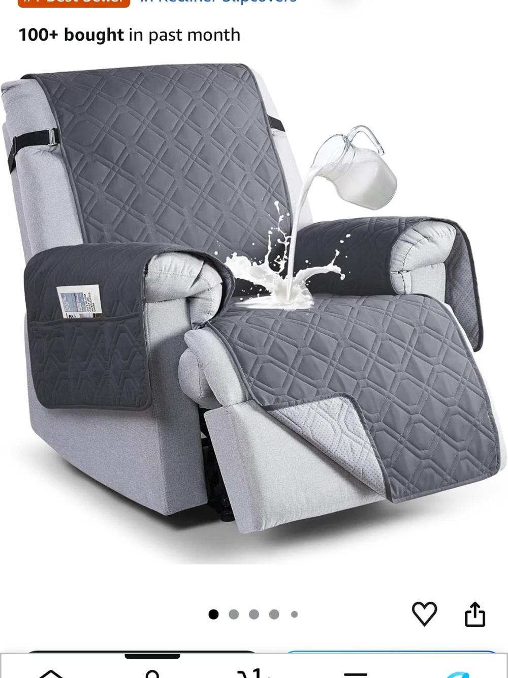 Like new Amazon Quilted Recliner Protector Cover Slipcover in Gray